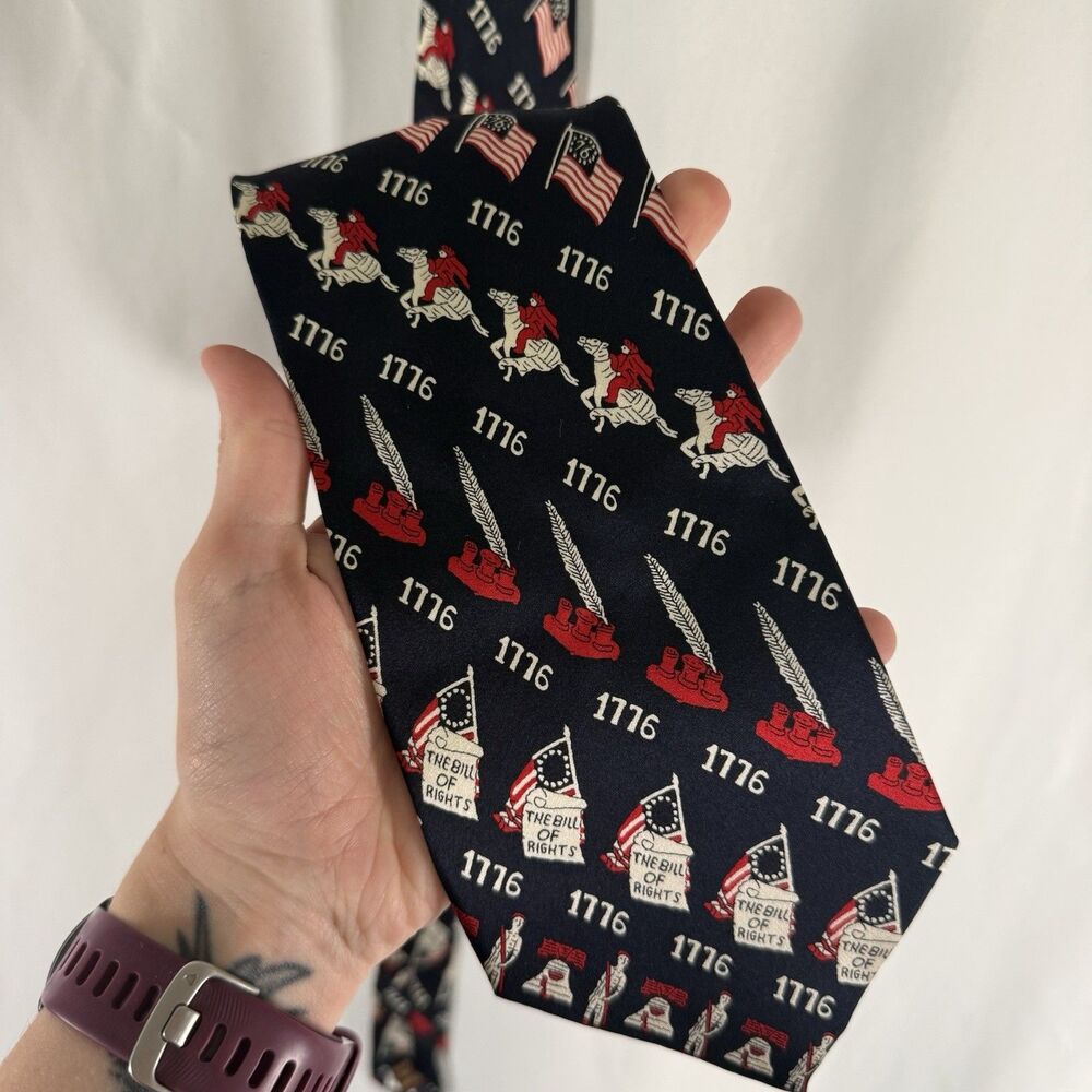 1776 Tie Museum Artifacts Silk Tie Men's 60" Blue 4th of July 4" Wide
